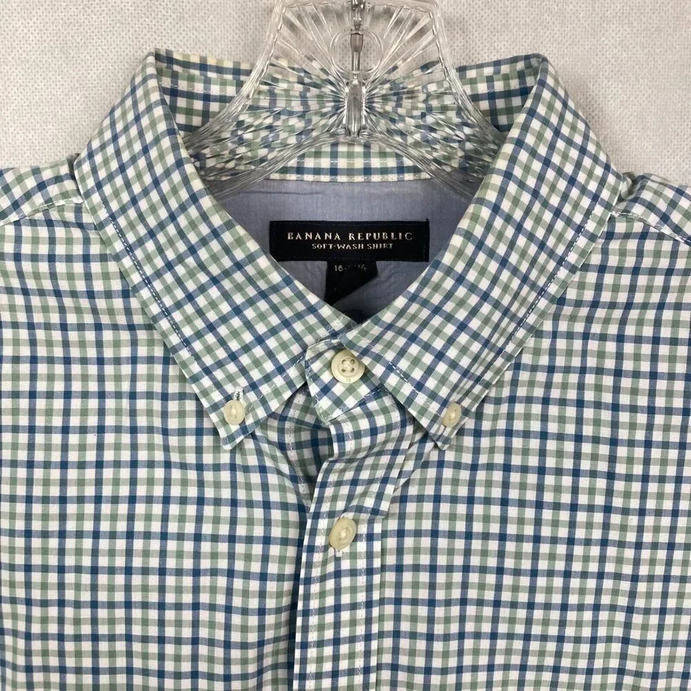 Banana Republic‎ Shirt Mens Sz L 16-16.5 Plaid Cotton Long Sleeve Button Up